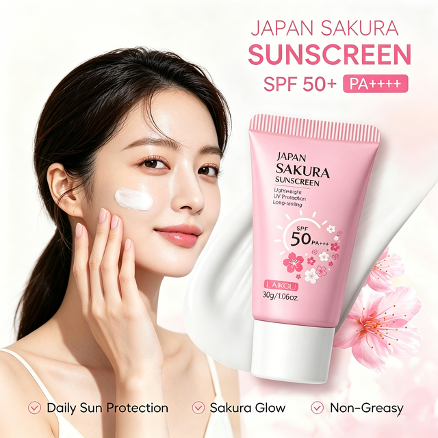 LAIKOU Japan Sakura Sunscreen SPF50 PA++++ Lightweight UV Protection Facial Sun Cream Moisturizing Non-greasy Daily Sunblock 30g