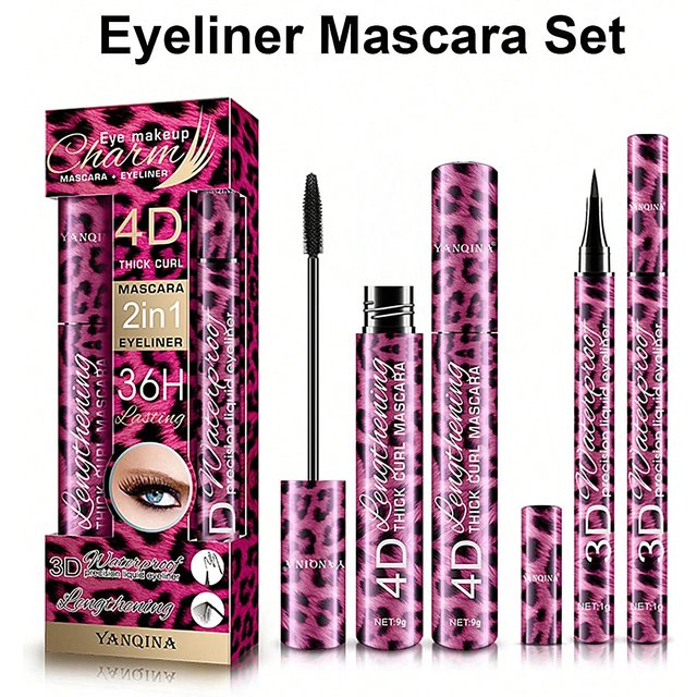 YANQINA Liquid Eyeliner Pencil 4D Waterproof Mascara Set Cosmetics Eye Liner Thick Curling Mascara Eyebrow Pencil Eyes Makeup