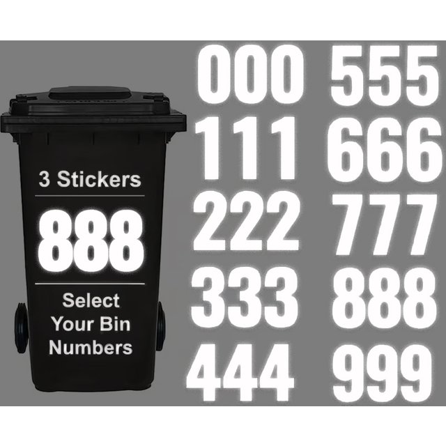 3pcs Trash Bin Reflective Number Stickers Waterproof Sunscreen for Dumpster Garage Office Parking Identification Vinyl Decals