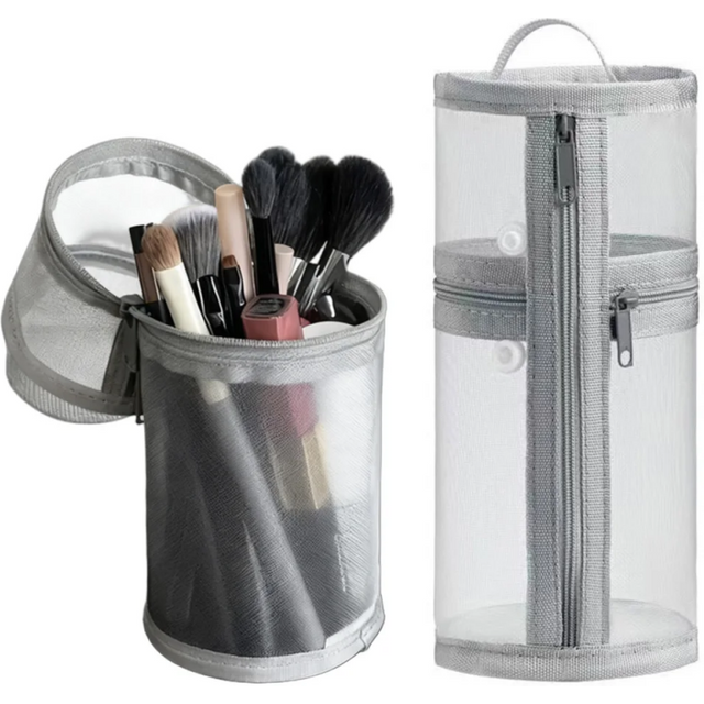 Mesh Dual-use Makeup Brush Storage Bag Portable Brush Case Simple Large Capacity Brush Bucket Holder Travel Stand-up Pouch
