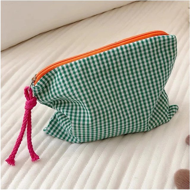 New Women Plaid Makeup Bag Large Capacity Cotton Zipper Pouch Purse Travel Clutch Makeup Bag Cosmetic Zipper Necessarie Feminina