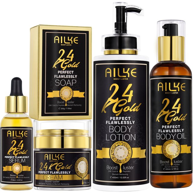 AILKE 24K Glod Flawlessly Whitening Skin Care Range, Lighten, Reduce Dark Spots, Melanin, Wrinkles, Moisturize, for women & Men