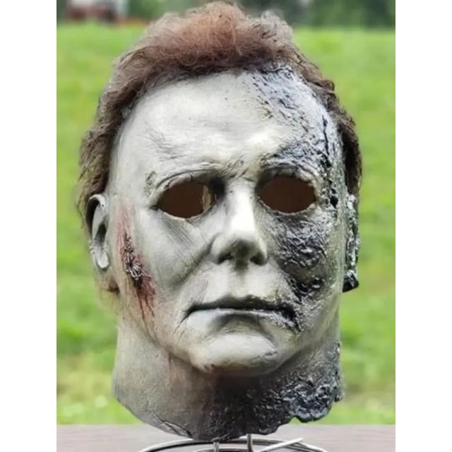 Halloween Michael Myers Mask Scary Killer Full Head Mask Creepy Fire Burn Scar Latex Face Mask Cosplay Costume Party Props Knife