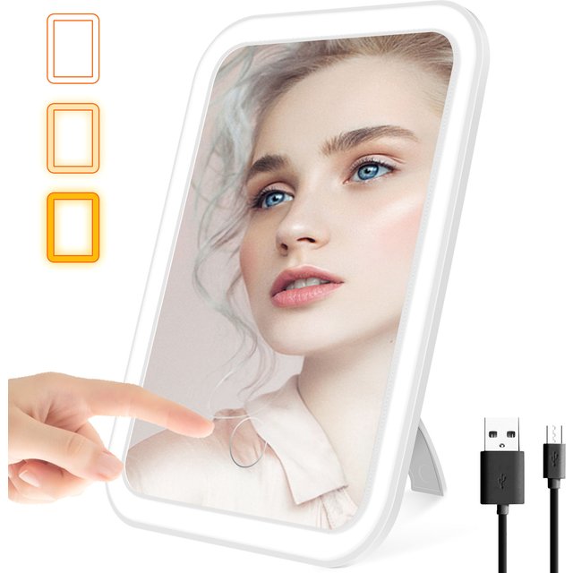 LED Makeup Mirror Lighted Cosmetic Mirror with Stand Dimmable Fill Light Len for Home Bedroom Desk Travel Portable Vanity Mirror