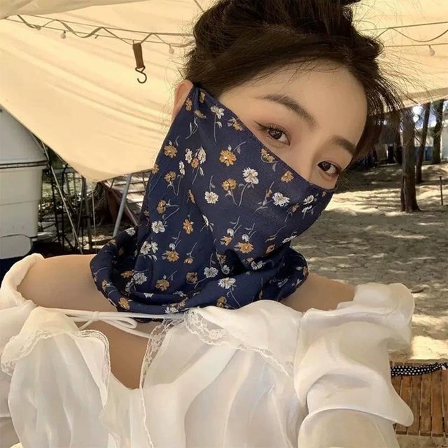 Sunscreen Face Mask Outdoor Cycling Hiking Floral Print UV Protection Neck Gaiter Ear Loop Breathable Polyester Face Scarf