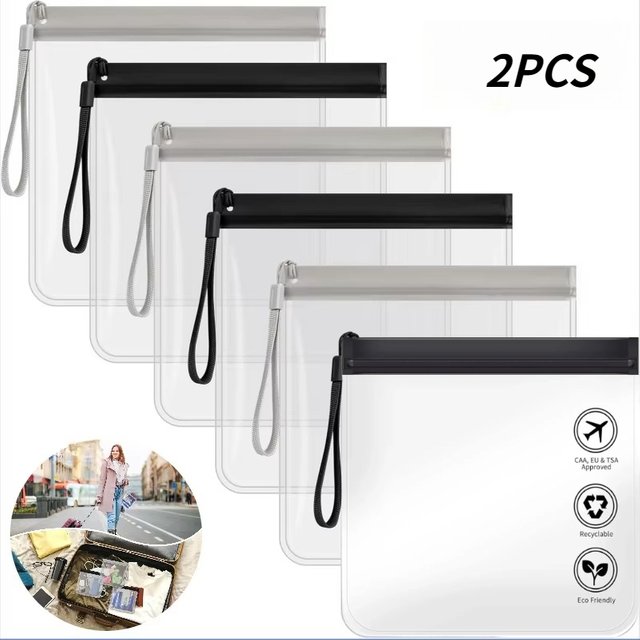 2pcs Transparent travel cosmetics leakproof storage bag EVA waterproof reusable packaging bag environmental stationery bag