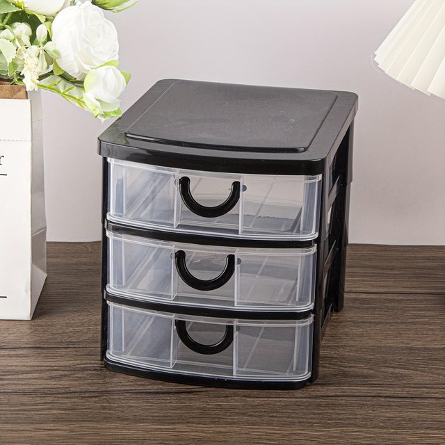 1/2PCS 3-Drawer Cosmetic Organizer Box with Transparent Drawers - Durable Plastic Cosmetic Storage Box for Cosmetics Bathroom
