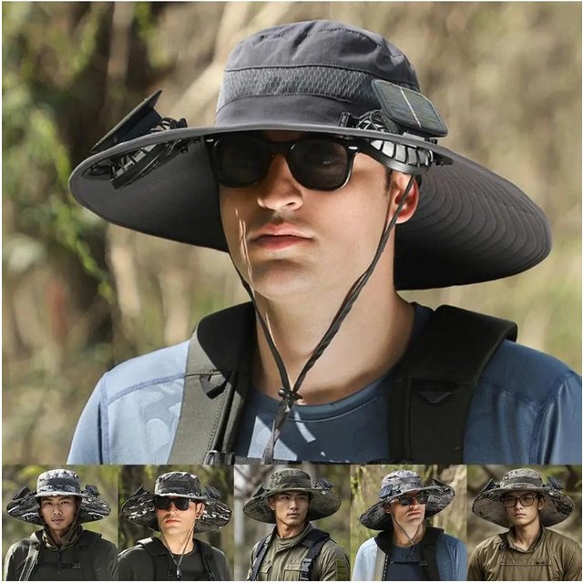 For Outdoor Camping Fishing Hiking Sunscreen Fisherman Hat Solar Fan Cap Portable Solar Charging Cap with Fan Suitable