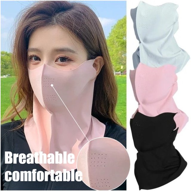 Women Summer UV Protection Neck Scarf Ice Silk Face Mask Cover Outdoor Wrap Cover Cycling Sports Sun Proof Sunscreen Dustproof