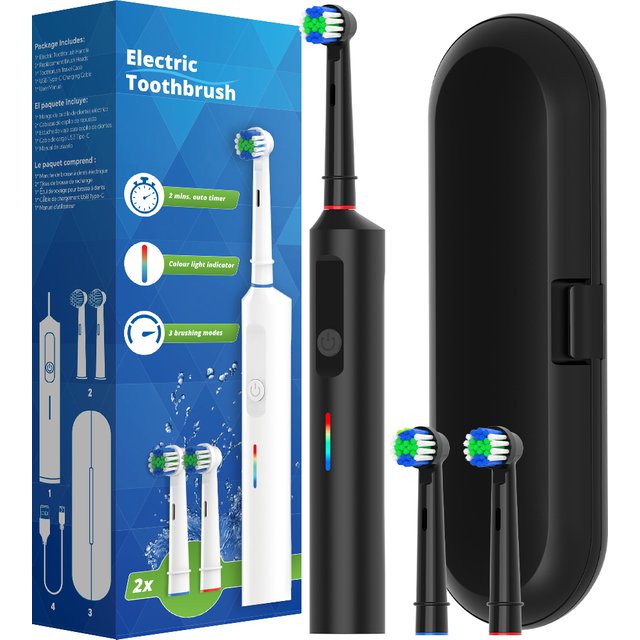 Rotary Rechargeable Electric Toothbrush - 3 Clean Modes, Travel Case & Smart Timer, Compatible with Oral B Rotating Brush Heads