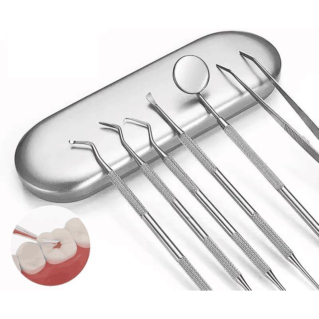 Dental Cleaning Tools Set Mouth Mirror Stainless Steel Tweezers Elbow Probe With Iron Box Portable Family Travel Oral Care Kit