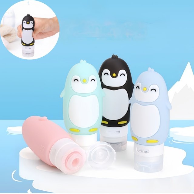 Cartoon Penguin Shaped Bottle Packaging,Press on Storage Bottle,Can Hold Shower Gel and Shampoo,Travel Accessories