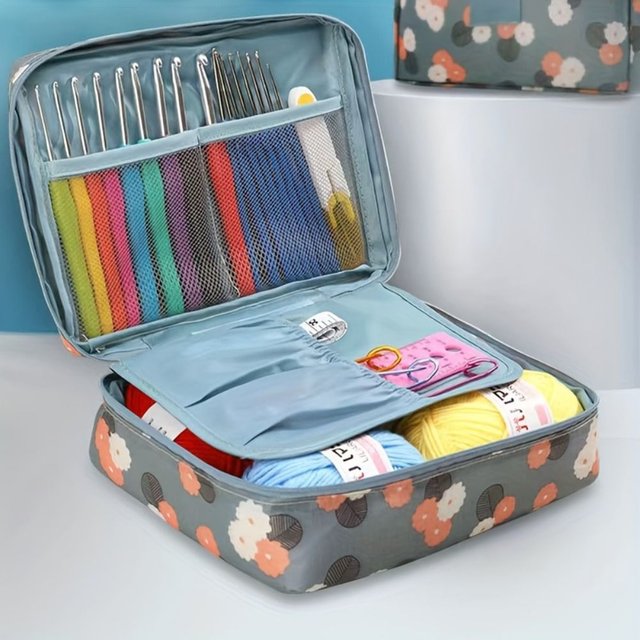 1Pc Multi-color Optional Flower Print Storage Bag Crochet Complete Set of Knitting Tools Accessories Storage Bag Cosmetics Bag