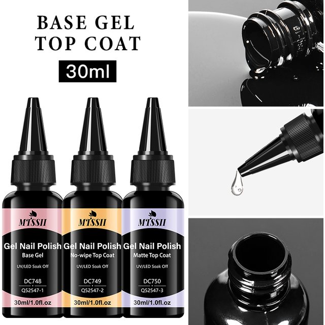30ML Base Gel No Wipe Top Coat Gel Nail Polish Soak Off UV LED Matte Top Coat Nail Gel Polish Manicure Functional Gel Varnish