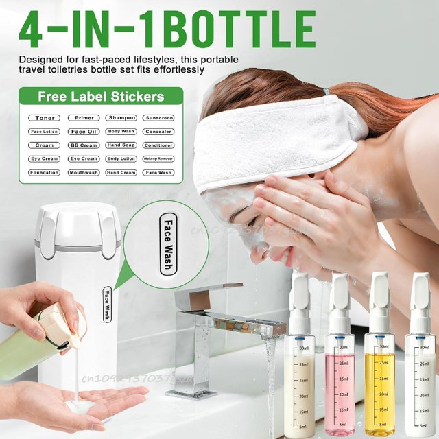 4 in 1 Travel Dispenser Portable Travel Bottles Leak Proof Leakproof Travel Container for Perfume Shampoo Conditioner Lotion