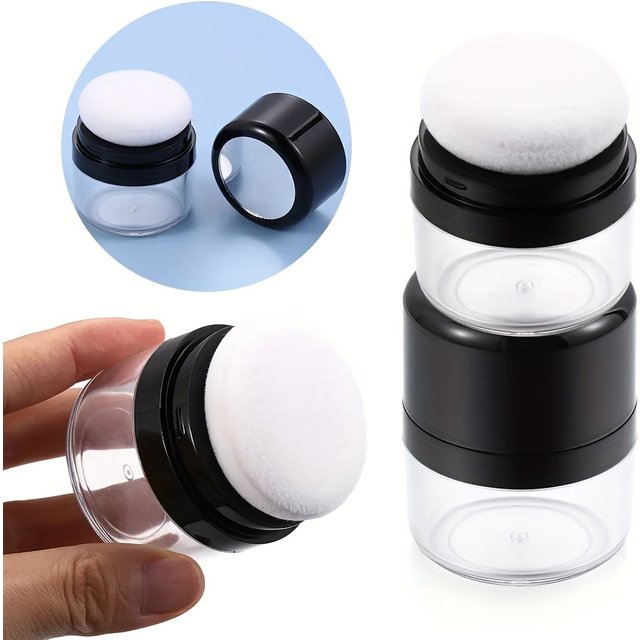 Travel-Friendly Loose Powder Case with Mushroom Sponge Puff & Mirror - Compact, Fragrance-Free Cosmetic Foundation Box