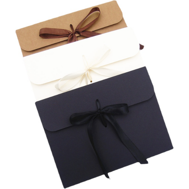 Kraft Paper Envelope Boxes for Scarf Underwear Facial Mask Packaging White Black Gift Box with Ribbons Favor Box Printed Custom