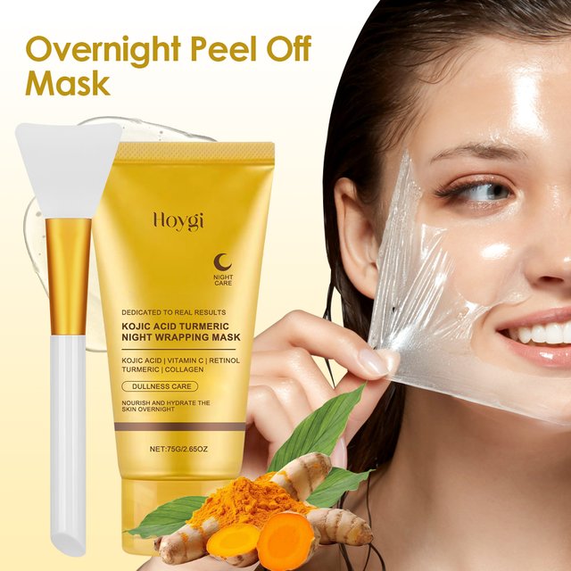 Kojic Acid Turmeric Overnight Wrapping Peel Off Mask Reduce Dullness Brightening Skin Hydrolyzed Collagen Face Mask Skincare