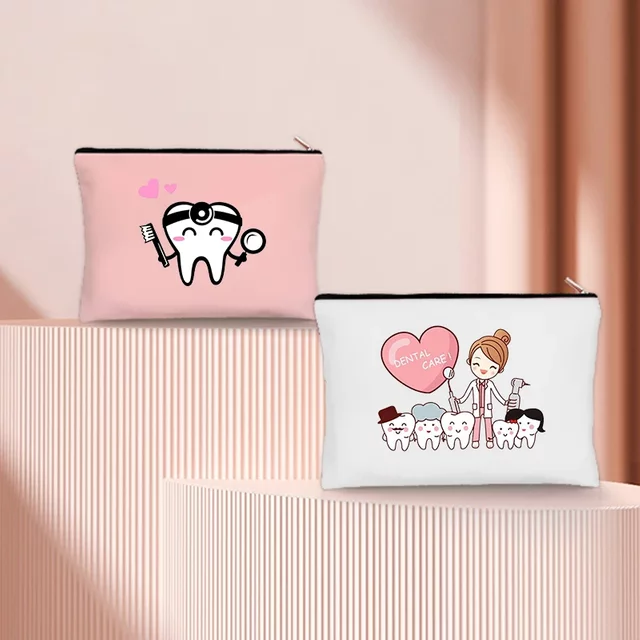Kawaii Teeth Makeup Bag Children Pencil Case Stationery Storage Toilet Toothbrush Dental Equipment Braces Storage Nurse Gift