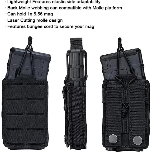 Pochette pour magazines M4 M16 AR15 5,56 mm, étui pour magazines unique, compatible MOLLE, pochette de taille EDC avec ouvertures découpées au laser