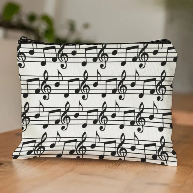 Melody Musical Note Cosmetic Bag ,Cartoon Notes with Print, Lightweight Travel Organizer ,for unisex Kawaii & Music Therapy Fan