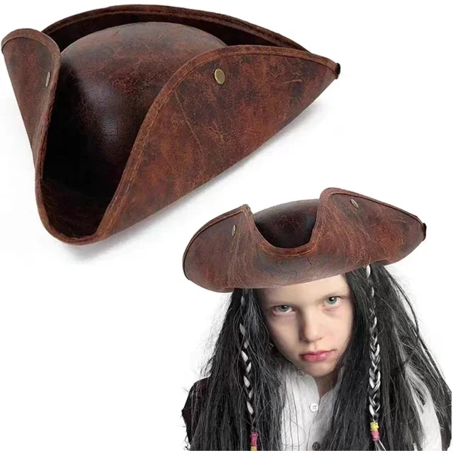 Film Pirates des caraïbes marron tricorne Pirate chapeau mascarade fête habiller Faux cuir médiéval