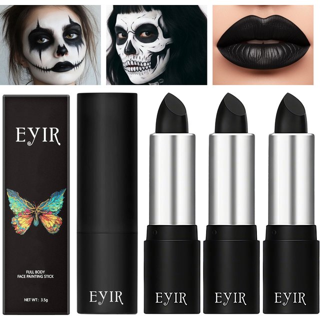 EYIR 3PCS Black Face Paint Stick Twist Up Body Makeup Crayon Smooth Application For Halloween Cosplay Festival Party