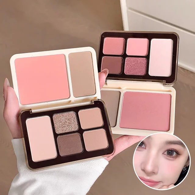 All-in-One Makeup Palette Blush Eyeshadow Contour Highlighter Matte Shimmer Pink Peach Korean Style Makeup Kit