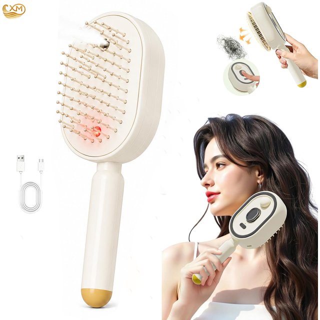 Electric Steam Brush for Hair Rechargeable Hair Brush with Water Spray Reduce Frizz Detangling & Anti-Static Hair Brush
