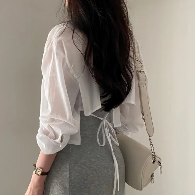 2027 Summer Sunscreen Shirt Women Sexy Backless Chiffon Sun Protection Cardigan Tops Woman Solid Color Loose Casual Blouse Mujer