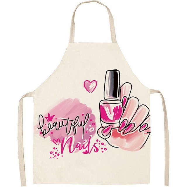 New Nail Polish Lipstick Patterns Nail Artist Aprons Anti-fouling Flax Kitchen Women Apron Gifts Pinafore Home Cooking