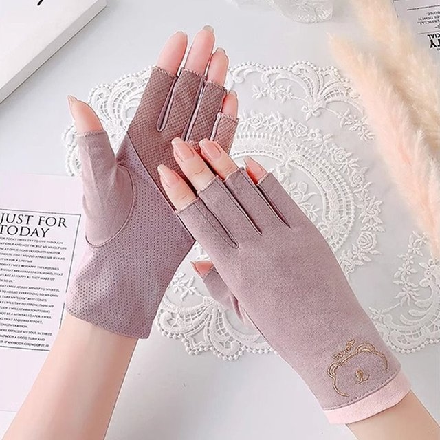 Fashion Thin Sun Protection Gloves Short Elastic Anti-UV Mittens Fingerless Sunscreen Gloves Summer Spring