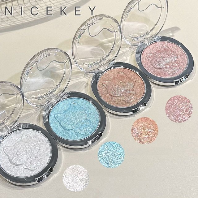 NICEKEY Monochrome Highlighter Powder Lasting Contouring Bronzer Palette Glitter Shimmer Highlighter Eyeshadow Brighten Face