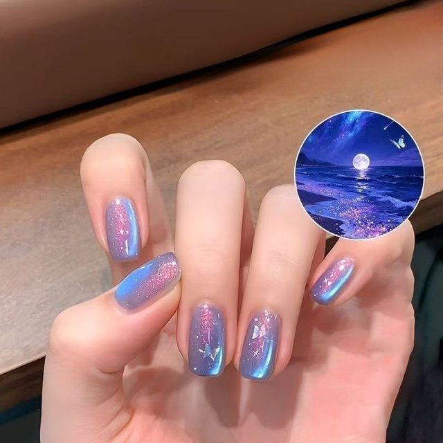 MIANEL 10ML Northern Colorful Blue Light Glass Beads Cat Eye Gel Nail Polish Flashing Versatile Spring Summer Blue Nails