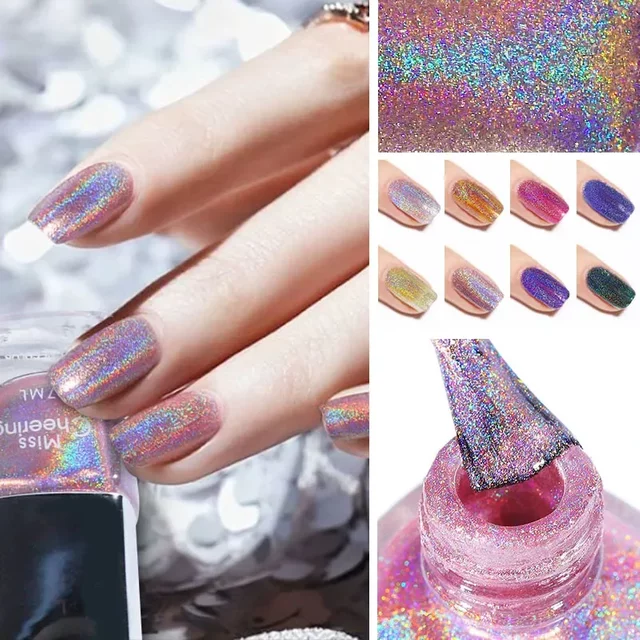 Laser Glitter Nail Polish 7 Color Phantom Laser Nail Polish 7m/ Bottle 8 Colors 3-in-1Water Based Nagel Rainbow Nail Polish