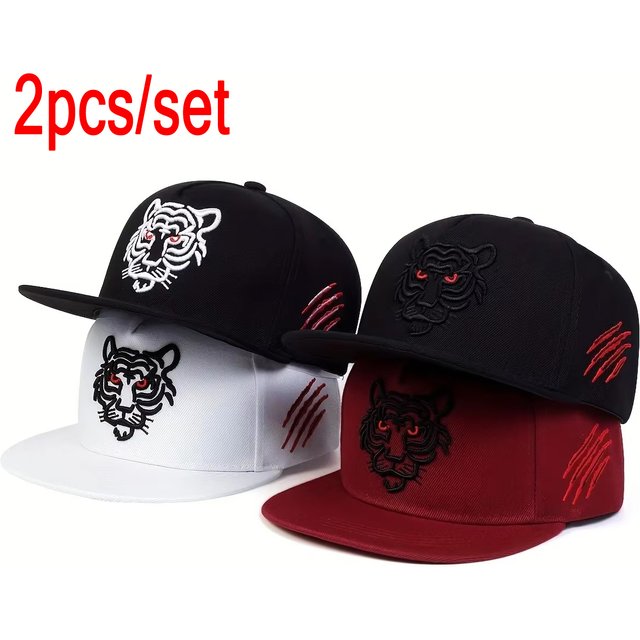 Unisex Tiger Embroidered Hip-hop Hats Outdoor Adjustable Casual Baseball Caps Sunscreen Hat