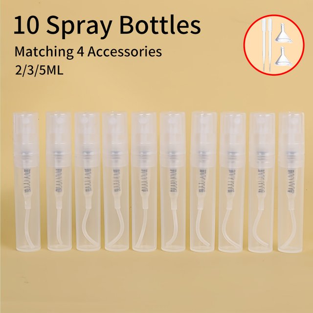 Atomiseur de parfum de voyage étanche, 10 pièces, 4 accessoires, 2/3/5ml, avec 10 flacons pulvérisateurs, 2 entonnoirs, 2 compte-gouttes rechargeables
