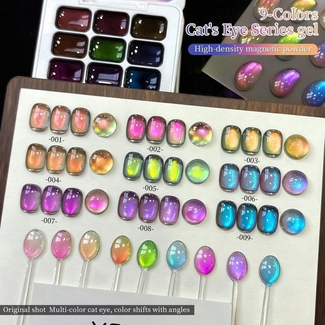 9 Colors Multichrome Cat Eye Gel Palette High Density Magnetic Chameleon Nail Polish Gel Aurora Shifting Nail Art Gel