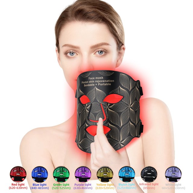 Masque Facial LED 8 couleurs avec lumière rouge du cou, thérapie proche infrarouge, masque de beauté, Anti-vieillissement, rajeunissement de la peau, Lifting et serrer