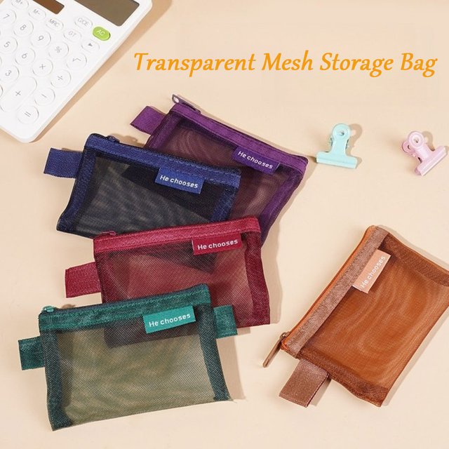 1/5Pcs Minimalist Nylon Mesh Small Item Storage Bag Portable Travel Pouch Solid Color Hand Washable Lightweight Cosmetic Bags