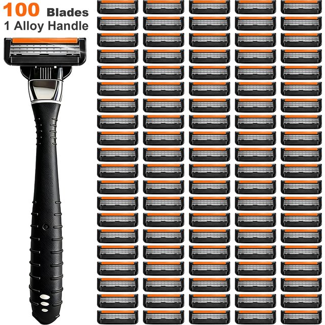 3-Blade Men's Razor Set, 30/60/100 Replacement Heads, Gentle on Skin, Smooth Shave, Travel Kit for Daily Facial and Body Care