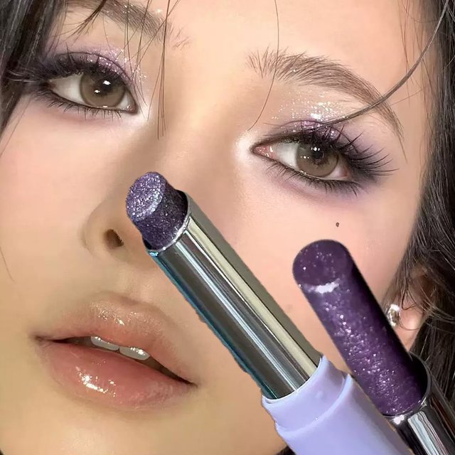 Smoky Violet Shimmer Highlight Eyeshadow Pen Crystal Sparkling Pearlescent Easy Blending Long Lasting Portable Eye Brightening