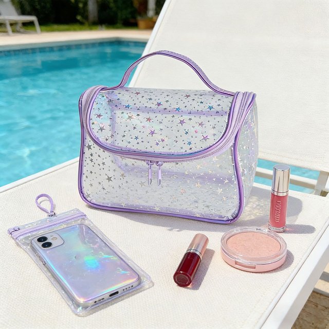 Transparent Star Cosmetic Bag PVC Waterproof Travel Cosmetic Bag Reinforced Handle Large Capacity PVC Toiletry Bag For Travel
