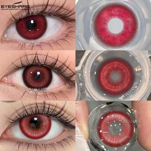 EYESHARE RED Colored Contact Lenses Colorful Contact Lenses Anime Cosplay Contact Eye Lenses Halloween Beauty Makeup Color Lens