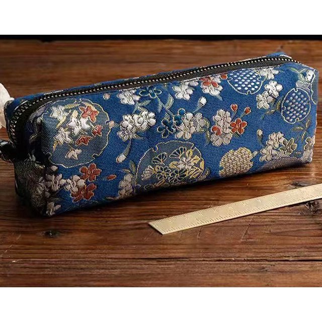 Vintage Gold Stamping Embroidery Pencil Bag Large Capacity Pencilcase Pencil Pouch Cosmetic Bag Student Stationery