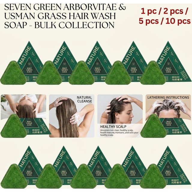120g Seven Green Platycladi Usman Grass Handmade Shampoo Soap Refreshing and Flushing Healthy Anti-Removal Hair Nourishing Clean