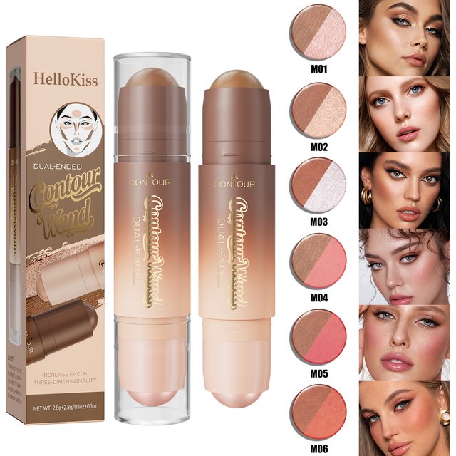Dual‑Ended Highlighter & Contour Blush Stick, Shimmer Waterproof, 3D Stereo Nose Shadow, Face Shaping Brightening Facial Makeup