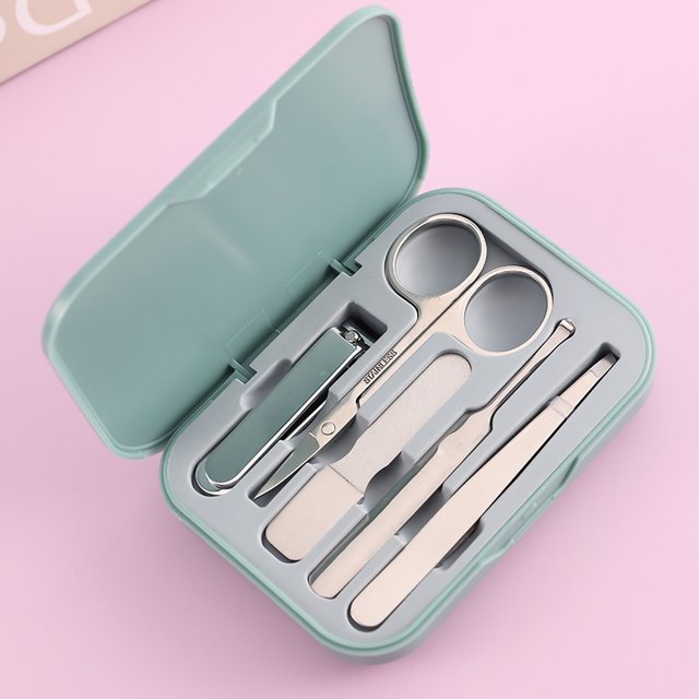 5 in 1 Portable Manicure Set Stainless Steel Nail Care Kit with Nail Clippers,Scissors,Ear pick,Tweezers & Nail File,Travel