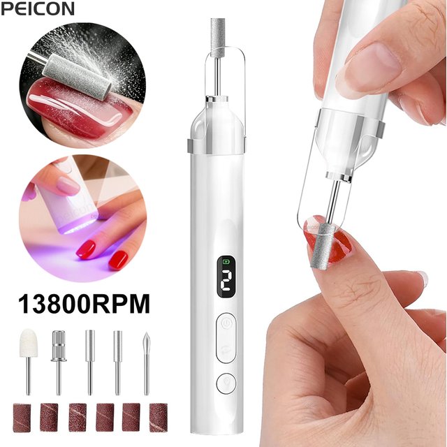 Nail Drill Machine Electric Nail Polisher Rechargeable Electric Nail File with UV Nail Lamp Portable Nail Sander for Manicure