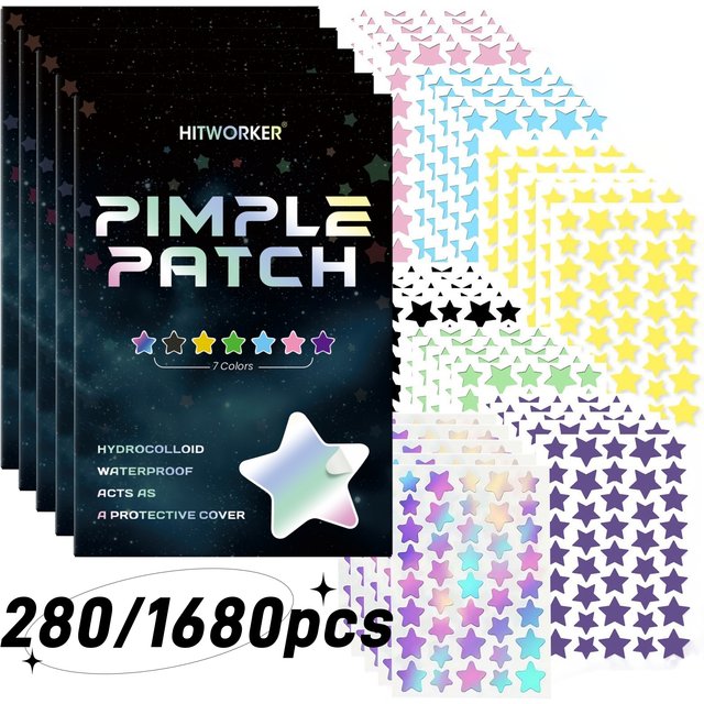 1680 Pimple Patch - Gentle and Non-Irritating, Covers Acne and Blemishes - 280 Star Shape Multi-Color Concealer Patches Daily Fa